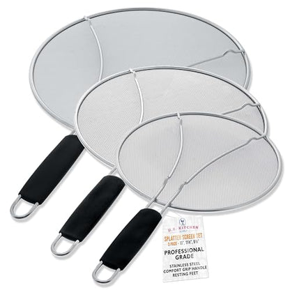 U.S. Kitchen Supply 3-Piece Stainless Steel Splatter Guard Kit