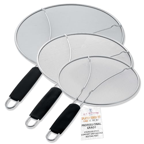 U.S. Kitchen Supply 3-Piece Stainless Steel Splatter Guard Kit