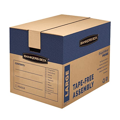 Modern Bankers Box Large Prime Moving Box 6 Pack, Reinforced Handles, Essentials