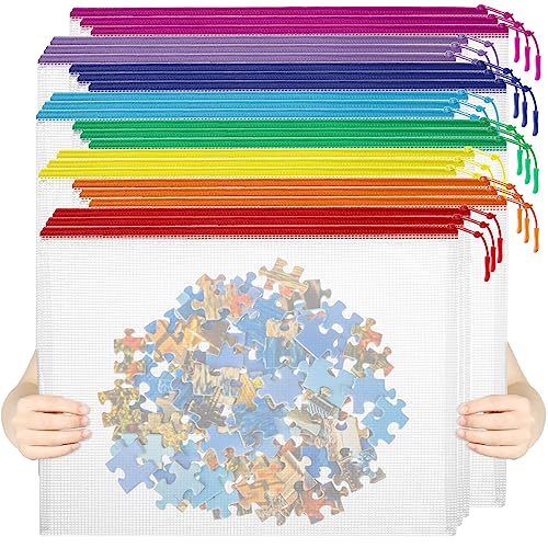 24pcs Mesh Zipper Pouch File Bags Puzzle Storage Bags, A3 Set