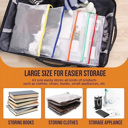 24pcs Mesh Zipper Pouch File Bags Puzzle Storage Bags, A3 Set